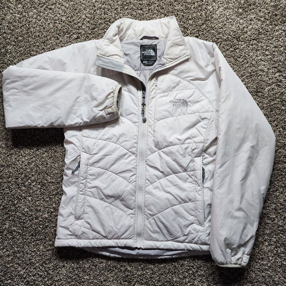 The North Face Women White Quilted Puffer Zip Up Jacket Sweater Size Medium